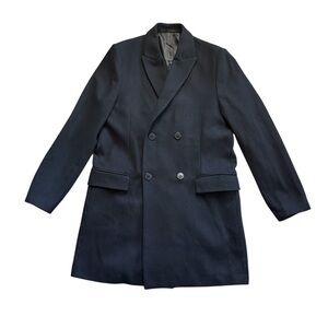 H&M Men’s Dark Navy Double Breasted Wool Blend Overcoat Size 44R